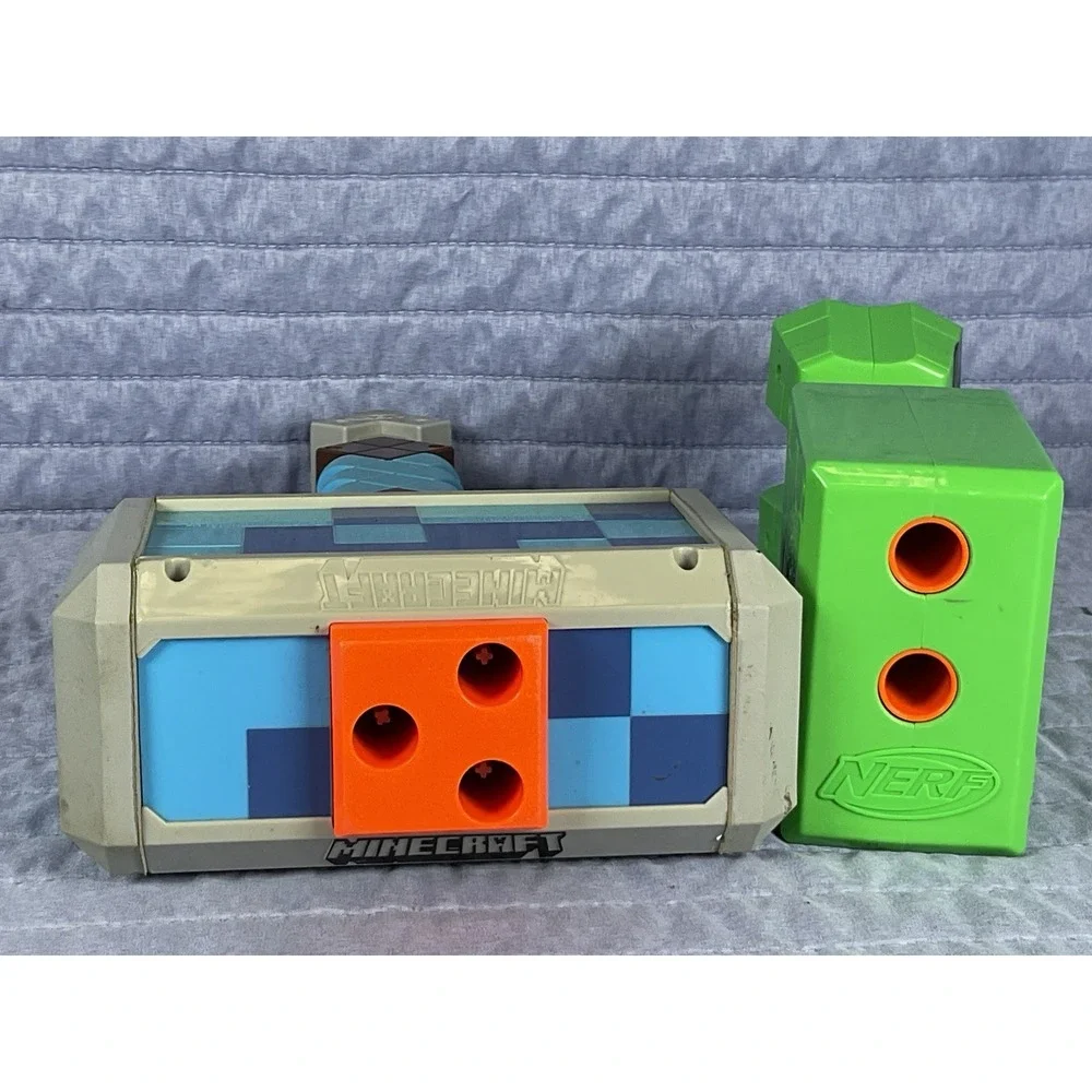 Minecraft Nerf MicroShots Steve Creeper Blaster Launcher Figure Lot